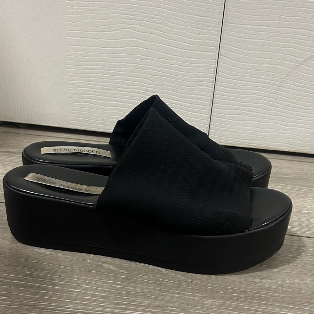 Steve Madden Black Slide Mules with Wide Fabric Upper